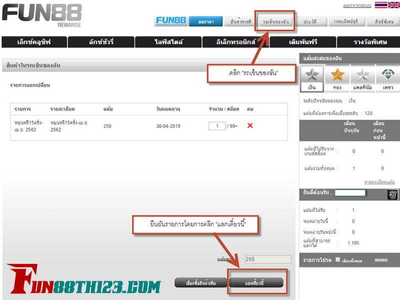 เงื่อนไขต่างๆในการแลก Fun88 รีวอร์ด Fun88 รีวอร์ด