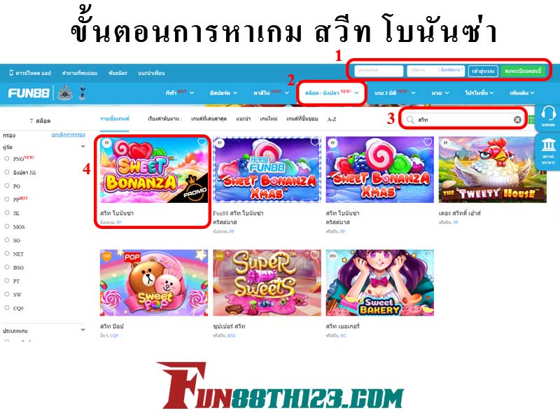 การหาเกมสวีทโบนันซ่าบนเว็บ Fun88 สวีท โบนันซ่า Fun88