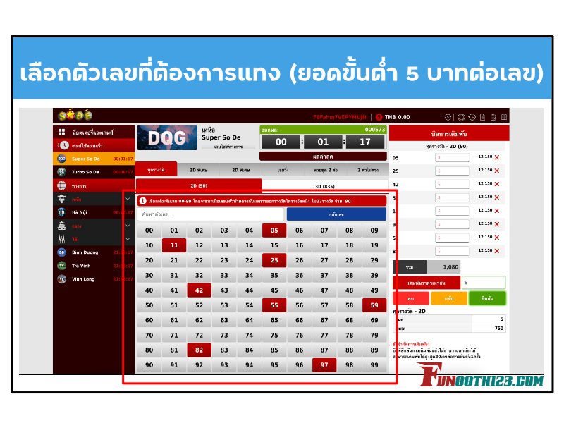 วิธีการเล่นหวยเวียดนาม Fun88 โดยการเลือกตัวเลขที่ต้องการแทง วิธีการเล่นหวยเวียดนาม Fun88