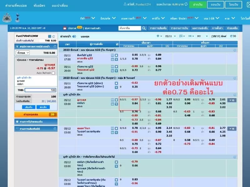 ยกตัวอย่างเดิมพันแบบต่อ0.75 คืออะไร 0.75 ราคาบอล