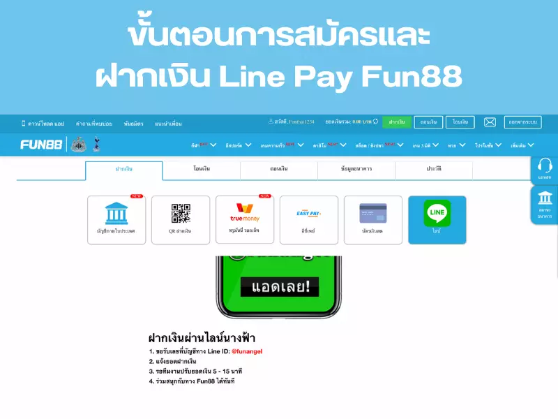 ขั้นตอนการสมัครและฝากเงิน Line Pay Fun88 ฝากเงิน Line Pay Fun88